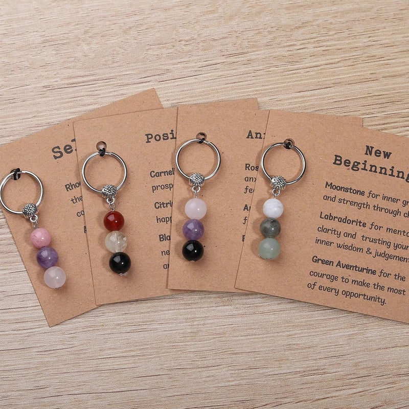 Drogomen Store Healing Crystal Keychain Gift for New Beginnings Calming Anxiety Luck Protection Natural Gemstone Keychain for Women - Image 4